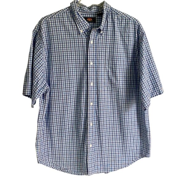 Route 66 Short Sleeve Cotton Button Down Shirt Blue White Mens Large - Picture 1 of 8